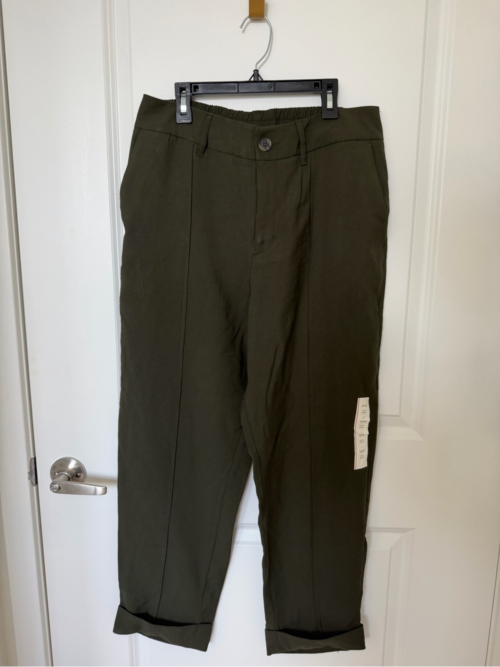 A New Day Straight Slim High Rise Waist Pintuck Ankle Pants size 10 Olive Green